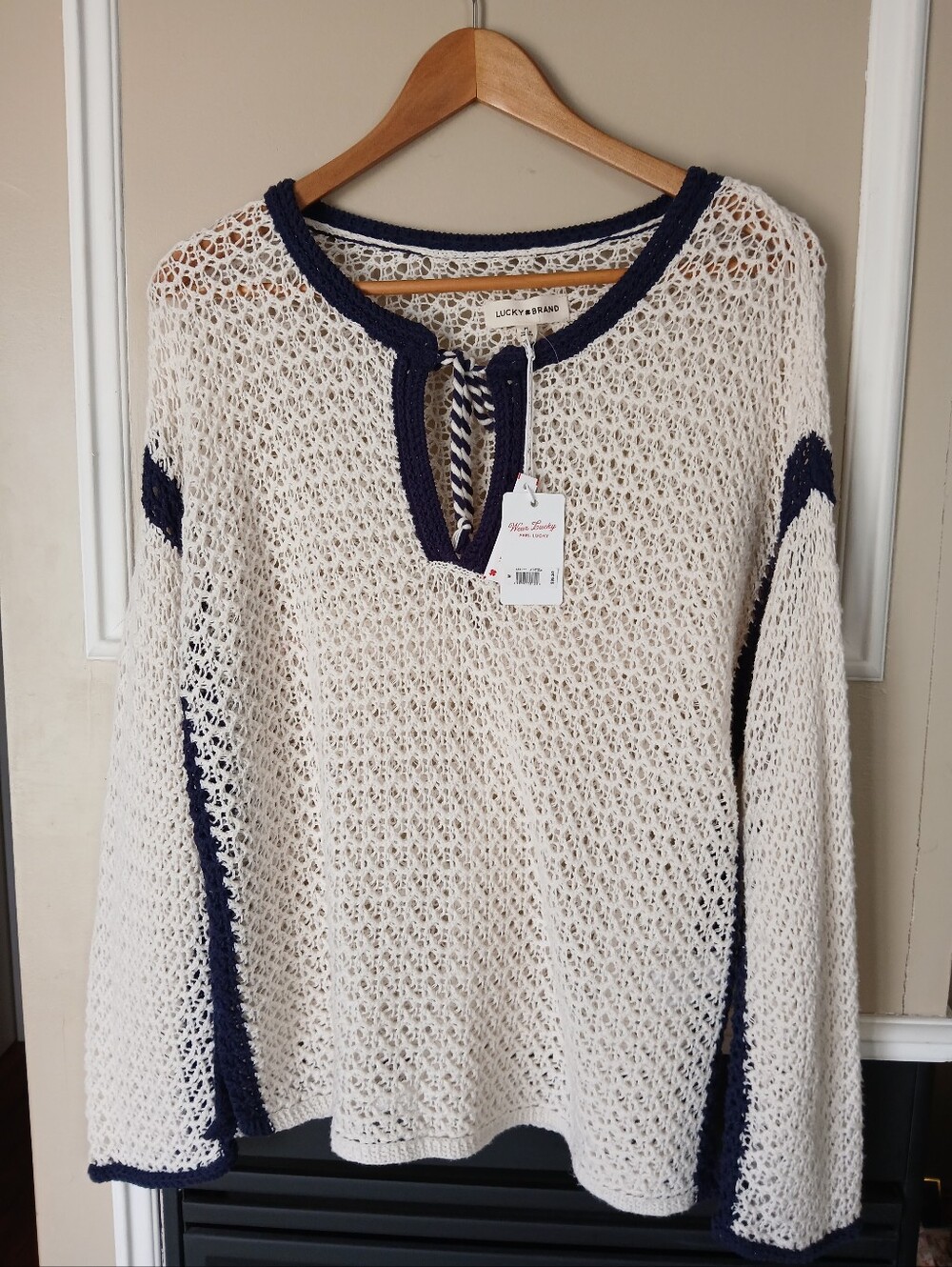 Lucky Brand Tie Keyhole Open Knit Tunic Sweater Size Medium